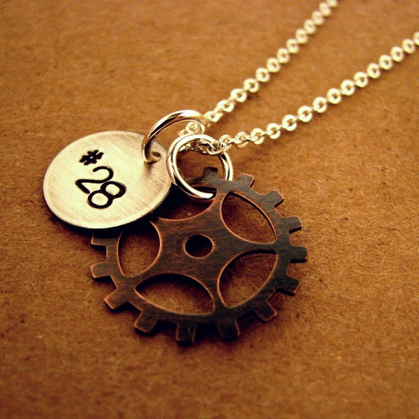 SALE!!  Motocross Sprocket Handstamped Necklace