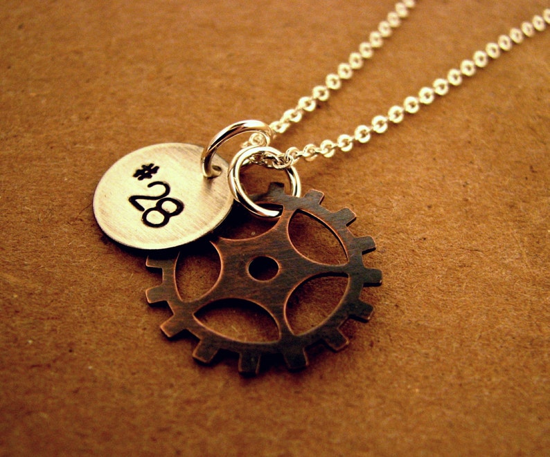 SALE Motocross Sprocket Handstamped Necklace image 1