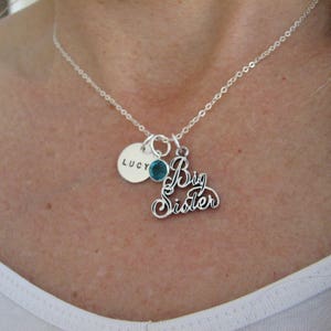 Big Sister Stamped Birthstone Necklace image 4