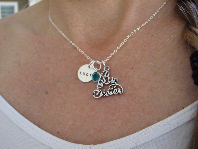 Big Sister Stamped Birthstone Necklace image 4