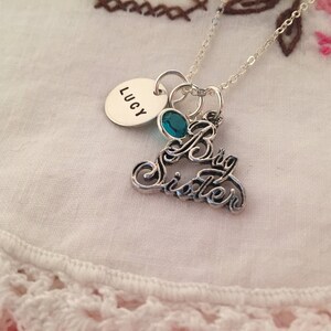 Big Sister Stamped Birthstone Necklace image 1