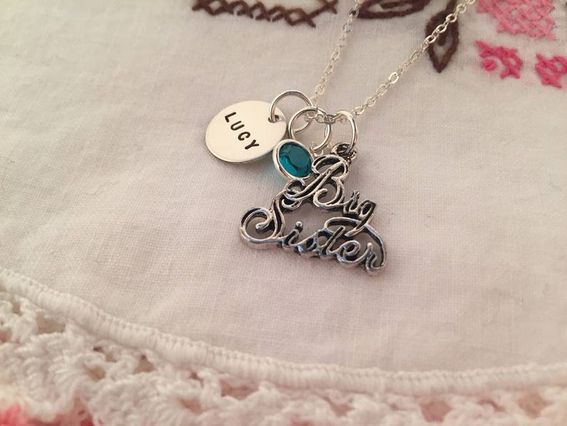 Big Sister Stamped Birthstone Necklace image 1