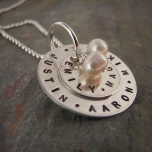 Sterling Silver Handstamped Double Disc Charm Family Generations Necklace