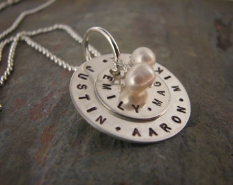 Sterling Silver Handstamped Double Disc Charm Family Generations Necklace