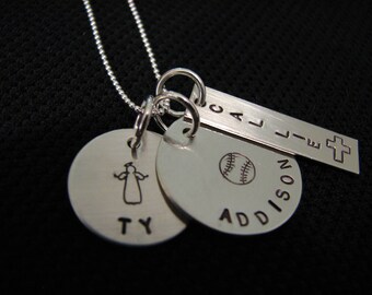 Mixed Triple Tag Sterling Silver Handstamped Necklace