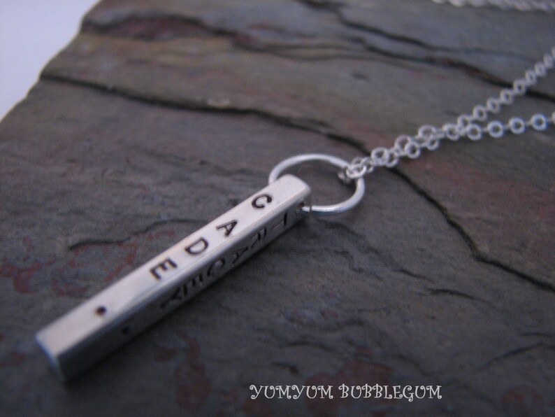 Handstamped Sterling Silver Four Sided Bar Drop Necklace image 5