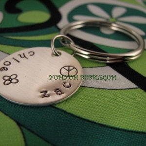 Handstamped Sterling Silver Disc Charm Keychain