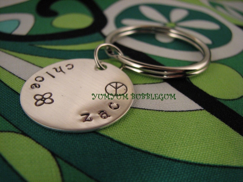 Handstamped Sterling Silver Disc Charm Keychain image 1