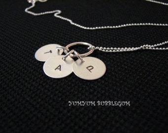 Triple Mini Charm Sterling Silver Disc Charm Initial Necklace