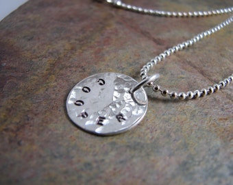 Sterling Silver Hammered Handstamped Single Disc Charm Necklace