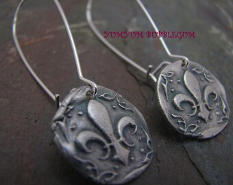 Fine Silver Vintage Wax Seal Dangle Charm Earrings