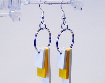 Triple Yellow and White Tile Dangle Earrings