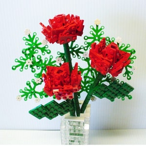 Custom LEGO Bouquet of Red Roses and Baby's Breath 