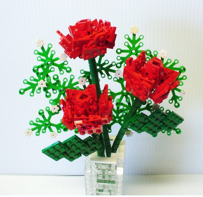 Valentines Red Lego Rose With Display Case - Laser Frame