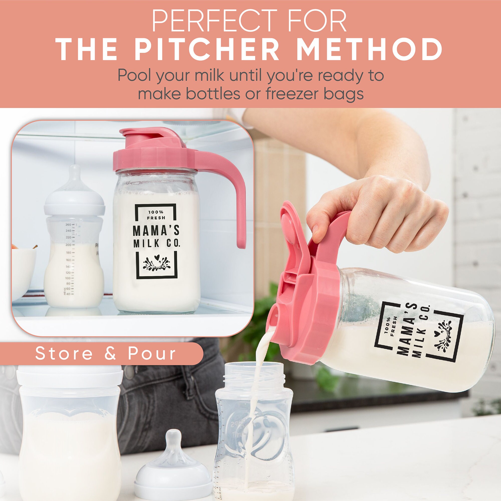 Breast Milk Pitcher, Breast Milk Storage Container, Pitcher Method for