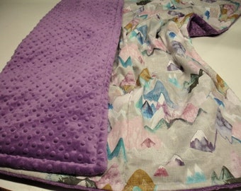 Call of the Mountains Gray Minky Blanket Baby Shower Pink Dawn Satin Aqua Lavender Nursery Peaks and Valleys Plum Crib Bedding