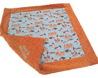 Mallard Duck Blanket, Personalized Bird Throw, Duck Hunting Bedding with Satin Ruffle Option