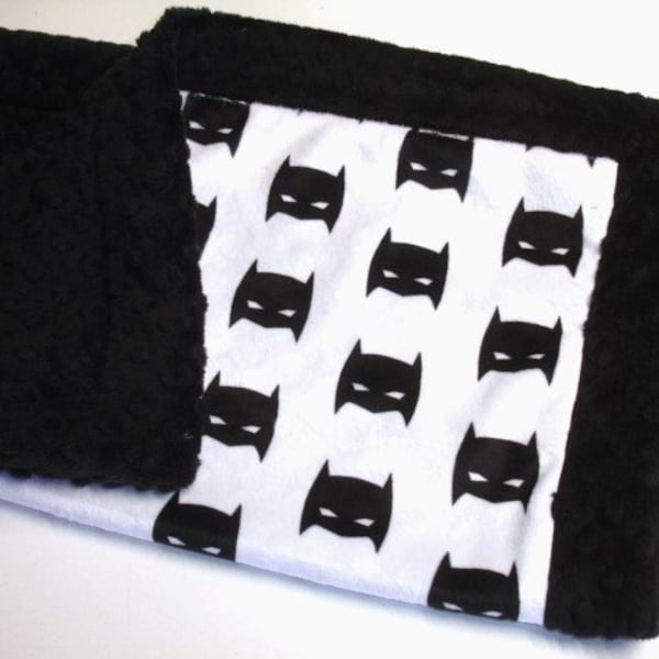 Personalized Baby Lovey Bat Mask Security Blanket Black White Plush Minky