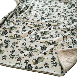 Bat Blanket, Adult Sized Gothic Bedding, Personalized Baby Blanket, Satin Ruffle Option