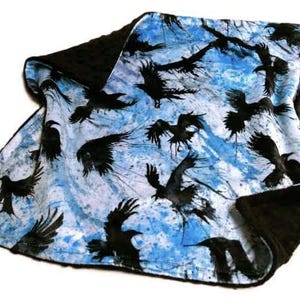 Raven Gift, Black Bird Blanket for Adult, Embroidered Baby Blanket, Custom Minky Blanket, Bird Plush Throw Neutral Decor