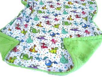 Dragon Blanket, Personalized Baby Bedding, Bright and Colorful Friendly Dragons