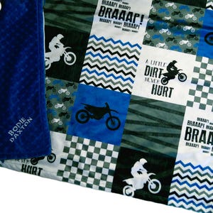 Dirt Bike Blanket Personalized Baby Blanket Toddler Boys Soft Throw Child Adult Minky Blanket Bright Blue Black Gray