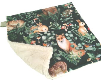 Woodland Animals Lovey, Personalized Forest Friends Security Blanket, Minky Baby Blanket for Newborn, Satin Ruffle Option