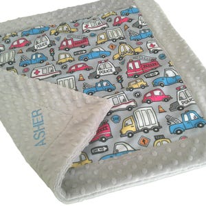 Blanket for Boy, Personalized Cars and Trucks Transportation Kids Bedding, Locomotive Throw