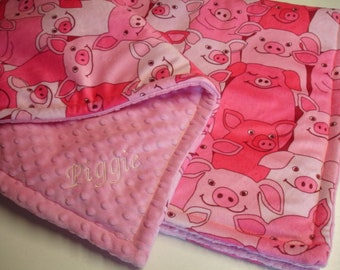 Personalized Baby Blanket Pigs Toddler Child Adult Minky Piggie Blanket Gender Neutral Fur