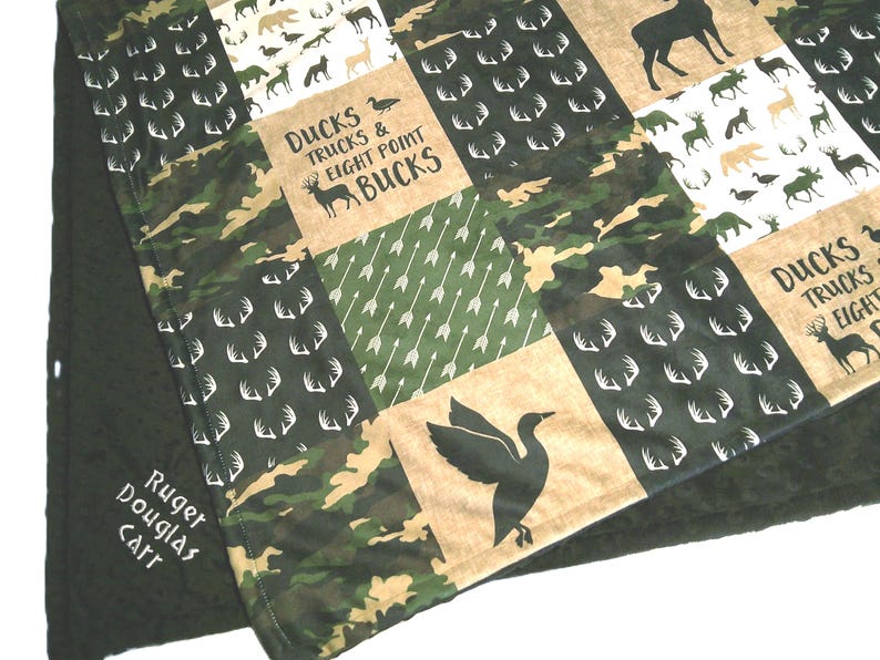 Duck Hunting Blanket with Embroidered Name, Ducks Trucks and Eight Point Bucks Baby Blanket, Deer and Duck Baby Shower Gift image 8