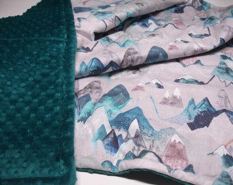 Call of the Mountains Blanket Cotton Comforter Storm Navy Turquoise Teal Gray Baby Toddler Child Adult Sizes Minky Personalization