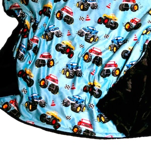 Monster Trucks Blanket, Personalized Blanket for Boy, Monster Jam Gift for Toddler, Minky Boys Bedding, 4 Wheel Trucks