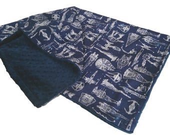 Star Ship Blanket, Personalized Space Theme Bedding, Alien Friends Baby Blanket, Galactic Cotton and Minky Throw