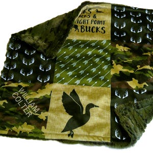 Duck Hunting Baby Gift Lovey Ducks Trucks Eight Point Bucks Personalized Security Blanket Minky Plush Fur