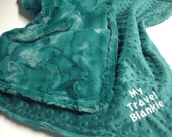 Personalized Travel Blanket Minky Plush Blanket Packable My Travel Blankie Flight Blanket for Adult Mallard Dark Teal