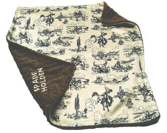 Western Baby Lovey, Personalized Cowboy Blanket for Newborn, With Satin Ruffle Option