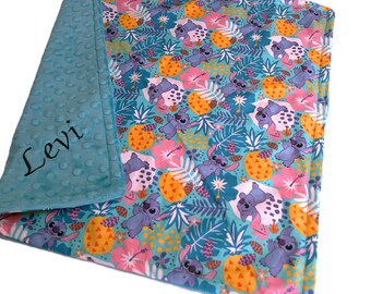 Stitch Blanket, Personalized Tropical Stitch Baby Bedding with Satin Ruffle Option