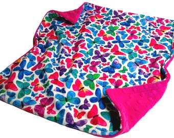 Butterfly Blanket, Personalized Spring Blanket for Girl, Bright and Colorful with Satin Ruffle Option