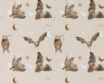 Minky Fabric, Moons and Bats Quilting Panel, 27"x36", Goth Material for Baby Blanket