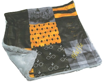 Wizard Baby Lovey, Personalized Witches and Wizards Security Blanket with Satin Ruffle Option