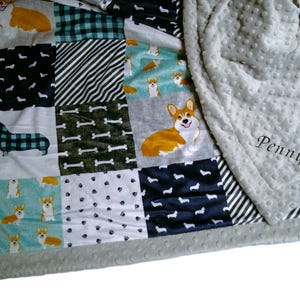 Corgi Blanket, Gift for Corgi Lover, Personalized Golden Corgi Bedding, Welsh Corgi Decor, Minky Fur Plush Dog Blanket