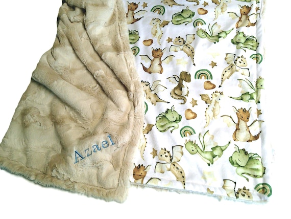 Baby Dragons Blanket, Personalized Dragon Theme Nursery, Toddler Bedding, Satin Ruffle Option