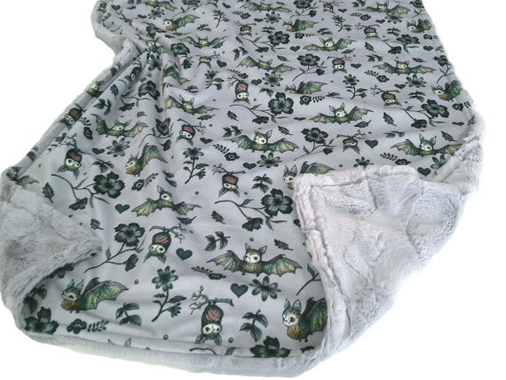 Bat Blanket, Adult Sized Gothic Bedding, Personalized Baby Blanket, Satin Ruffle Option