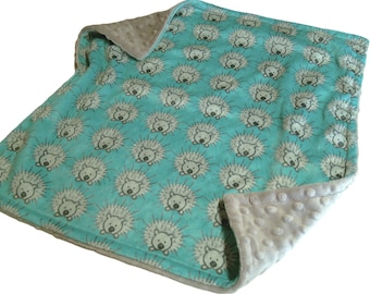 Porcupine Baby Blanket, Personalized Woodland Animal Bedding with Satin Ruffle Option