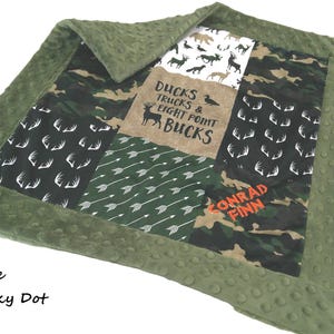 Duck Hunting Blanket with Embroidered Name, Ducks Trucks and Eight Point Bucks Baby Blanket, Deer and Duck Baby Shower Gift image 2