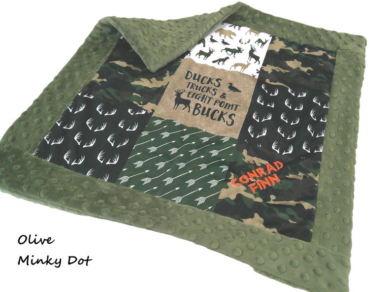 Duck Hunting Blanket with Embroidered Name, Ducks Trucks and Eight Point Bucks Baby Blanket, Deer and Duck Baby Shower Gift image 2