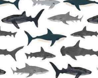 Sharks Cotton Fabric, Destash 12" x 39" Quilting Quilt Fabric