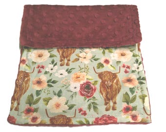 Highland Cows Burp Cloth, Cotton and Minky Receiving Blanket