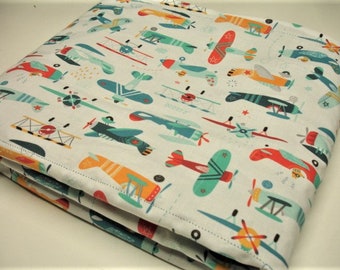 Airplanes Blanket Baby Toddler Child Adult Sizes Red Teal Orange Minky Faux Fur Personalization