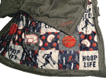Basketball Blanket, Personalized Sports Lover Bedding with Satin Ruffle Option
